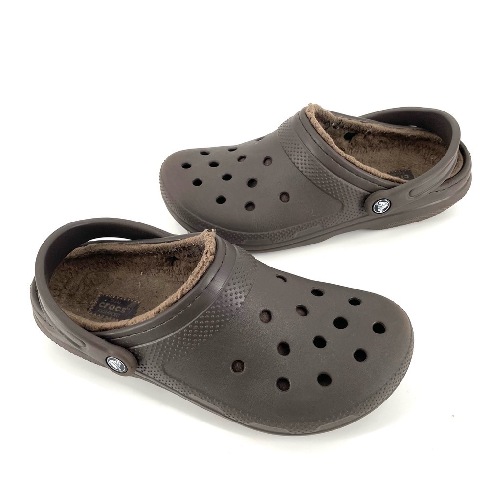 CROCS Brown Faux Fur Lined Dual Comfort Clogs - Picture 2 of 8